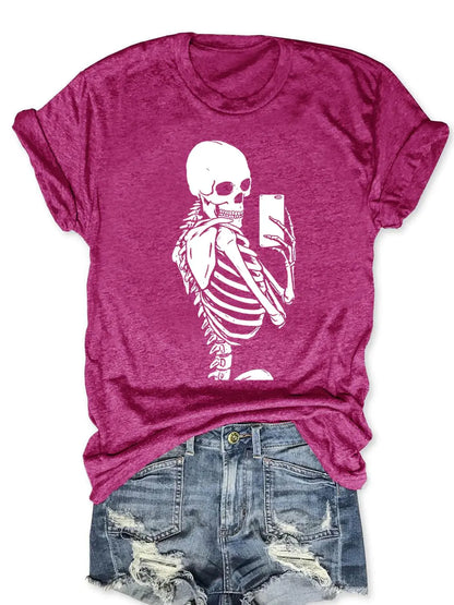 Vintage Skelleton Shirts for Women Funny Selfie Skull Graphic T Shirt Hippie T Shirt Cute Photography Graphic Tee Rose XXL