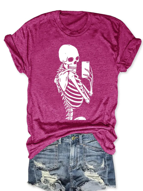 Vintage Skelleton Shirts for Women Funny Selfie Skull Graphic T Shirt Hippie T Shirt Cute Photography Graphic Tee Rose XXL